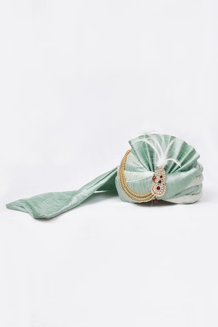 Shop_Arihant Rai Sinha_Green Embroidery Safa _at_Aza_Fashions