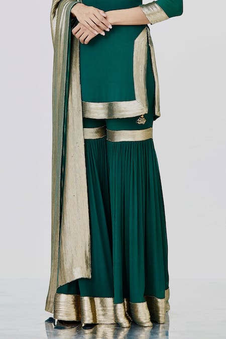 Shop_Nakul Sen_Green Chiffon Embroidered Kurta Sharara Set_Online_at_Aza_Fashions