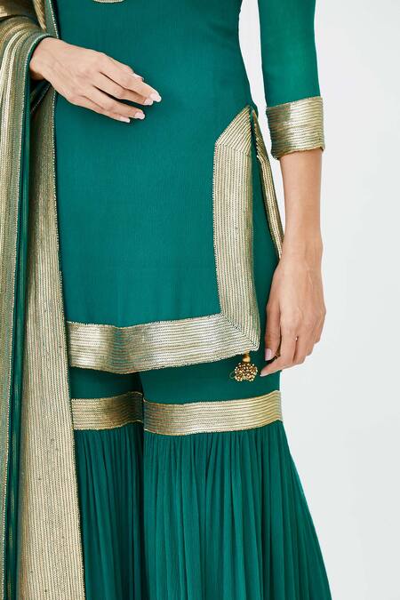 Nakul Sen_Green Chiffon Embroidered Kurta Sharara Set_at_Aza_Fashions