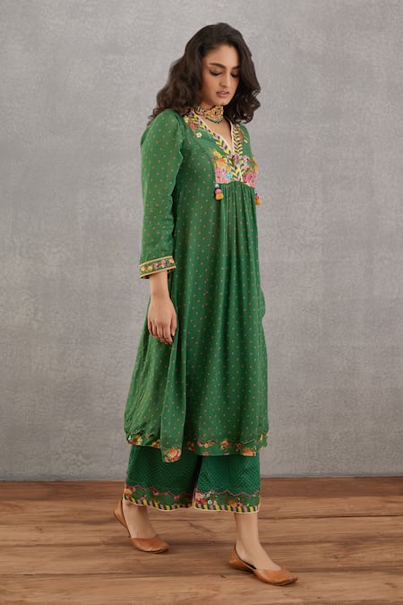 Torani_Green Kurta, Pant  Handwoven Chanderi And Cotton Silk Pant Panna Gohar & Set _Online_at_Aza_Fashions