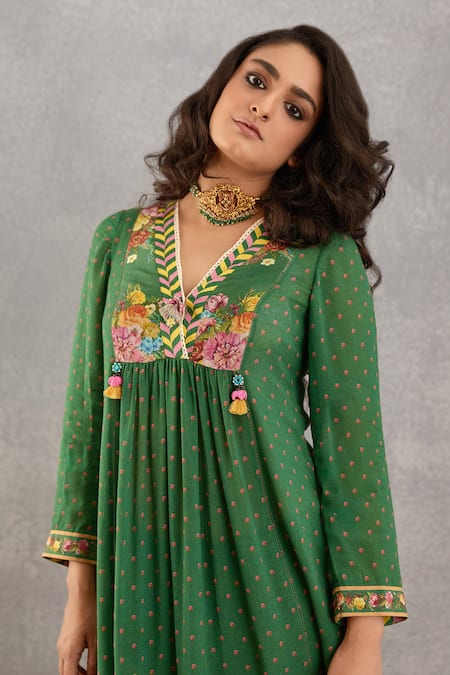 Buy_Torani_Green Kurta, Pant  Handwoven Chanderi And Cotton Silk Pant Panna Gohar & Set _Online_at_Aza_Fashions