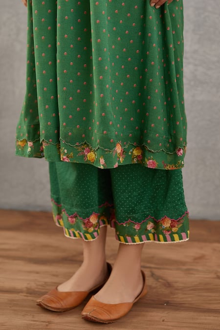 Shop_Torani_Green Kurta, Pant  Handwoven Chanderi And Cotton Silk Pant Panna Gohar & Set _Online_at_Aza_Fashions