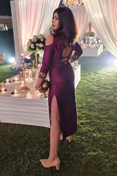 Shop Xoxo Apurva Maroon Raw Silk Round 3d Embroidered Tunic at Aza Fashions Shop_Xoxo Apurva_Maroon Raw Silk Round 3d Embroidered Tunic _at_Aza_Fashions