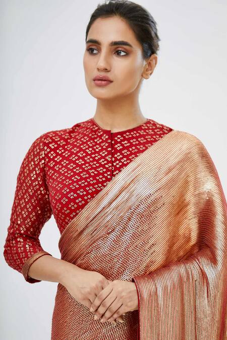 Buy Nakul Sen Red Chiffon Embroidered Saree With Blouse Online at Aza Fashions Buy_Nakul Sen_Red Chiffon Embroidered Saree With Blouse_Online_at_Aza_Fashions