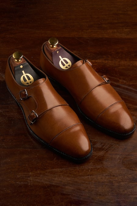 Oblum Brown Handcrafted Double Monk Strap Shoes 