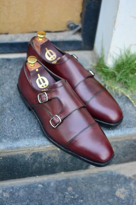 Oblum Maroon Handcrafted Double Monk Strap Shoes 