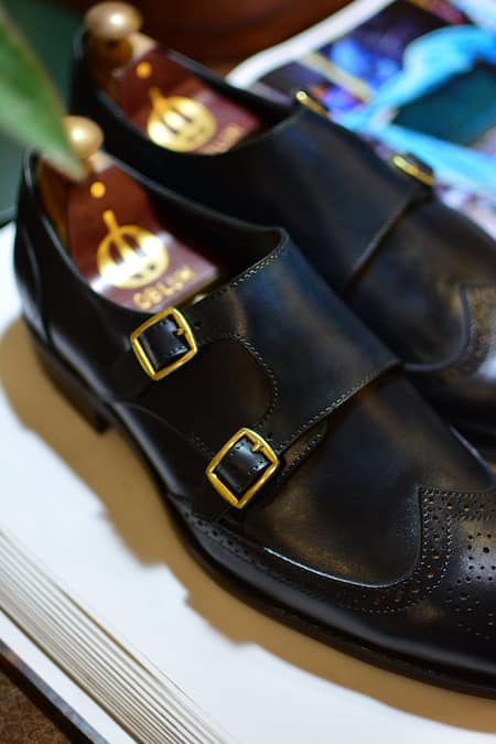 Oblum Black Wingtip Double Monk Strap Shoes Online at Aza Fashions Oblum_Black Wingtip Double Monk Strap Shoes_Online_at_Aza_Fashions