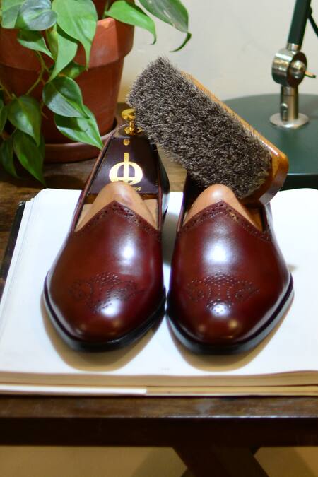 Oblum_Red The Oblum Handcrafted Brogued Mojris_Online_at_Aza_Fashions