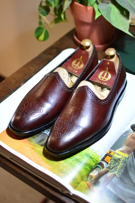 Buy_Oblum_Red The Oblum Handcrafted Brogued Mojris_Online_at_Aza_Fashions