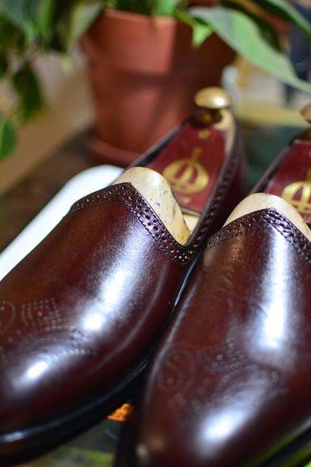 Oblum_Red The Oblum Handcrafted Brogued Mojris_at_Aza_Fashions