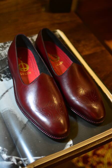 Oblum_Red The Oblum Handcrafted Brogued Mojris_Online_at_Aza_Fashions