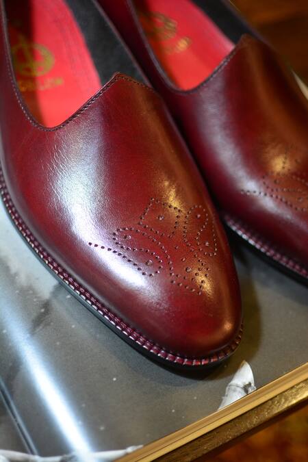 Buy_Oblum_Red The Oblum Handcrafted Brogued Mojris_Online_at_Aza_Fashions