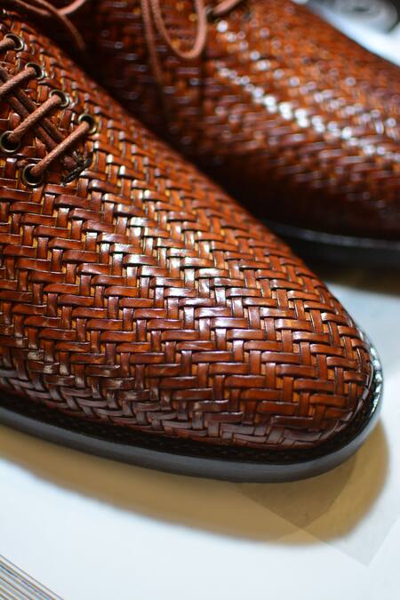 Oblum Brown Woven Whole Cut Oxford Shoes Online at Aza Fashions Oblum_Brown Woven Whole Cut Oxford Shoes_Online_at_Aza_Fashions