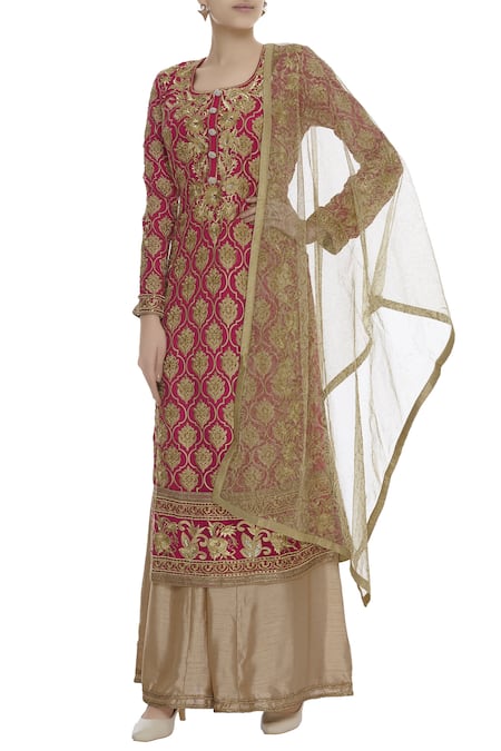 Rimple and Harpreet Narula Pink Gold Jaal Embroidered Palazzo Kurta Set