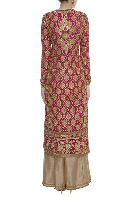 Shop_Rimple And Harpreet Narula_Pink Gold Jaal Embroidered Palazzo Kurta Set_at_Aza_Fashions