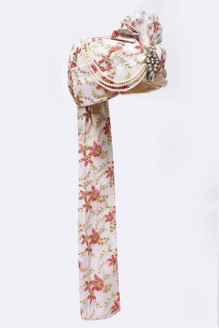 Arihant Rai Sinha White Embroidery Floral Safa Online at Aza Fashions Arihant Rai Sinha_White Embroidery Floral Safa_Online_at_Aza_Fashions