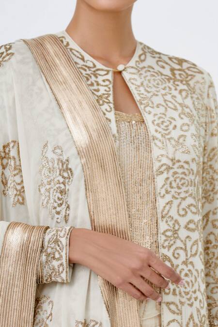 Nakul Sen_White Chiffon Embroidered Jacket And Pant Set_Online_at_Aza_Fashions