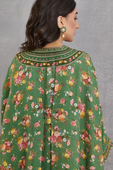 Buy_Torani_Green Cotton Silk Pants Linen, Handwoven Chanderi, Panna Zooni Kaftan And Set _Online_at_Aza_Fashions