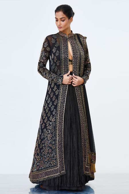 Buy Ivory Habutai And Organza Lining Long Jacket & Draped Skirt Set For  Women by Aneesh Agarwaal Online at Aza Fashions.