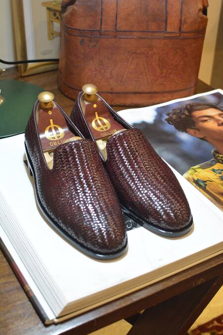 Oblum_Maroon Woven Falaknuma Shoes_Online_at_Aza_Fashions
