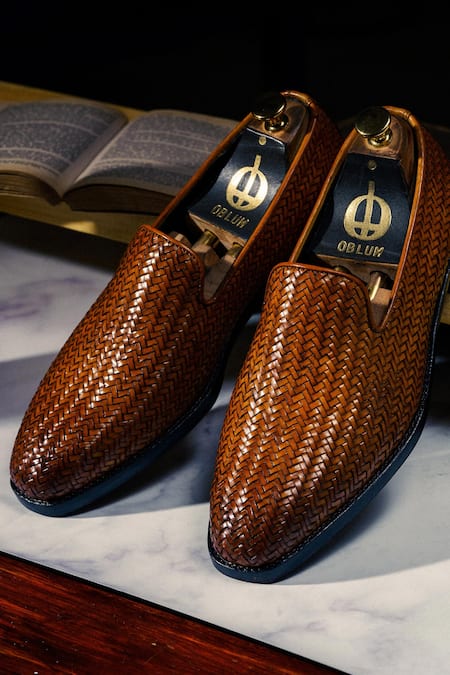 Oblum_Brown Woven Falaknuma Shoes_Online_at_Aza_Fashions