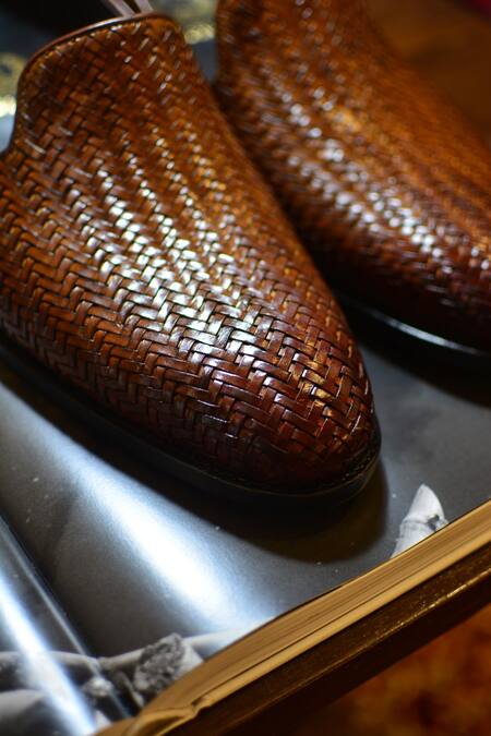 Buy_Oblum_Brown Woven Falaknuma Shoes_Online_at_Aza_Fashions