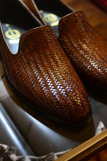 Shop_Oblum_Brown Woven Falaknuma Shoes_Online_at_Aza_Fashions