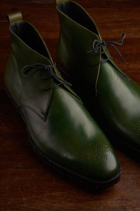 Shop_Oblum_Green Handcrafted Chukka Boots_Online_at_Aza_Fashions