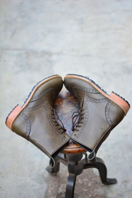 Buy_Oblum_Brown Handcrafted Eyelet Brogued Boots_Online_at_Aza_Fashions