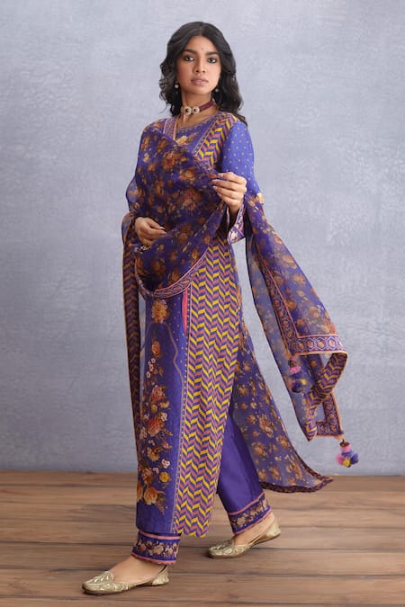 Torani_Purple Cotton Voile, Chanderi, Chanderi Jamuni Abhinda Set _Online_at_Aza_Fashions