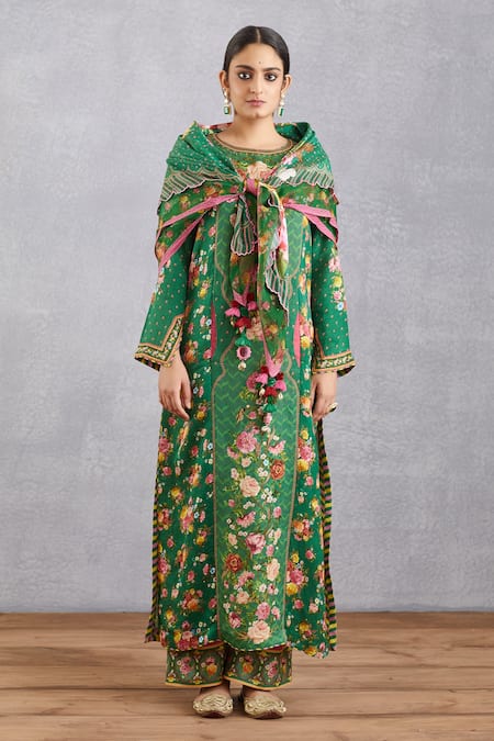 Torani_Green Chanderi, Chanderi Dupatta Sheer Panna Abhinda Set _Online_at_Aza_Fashions