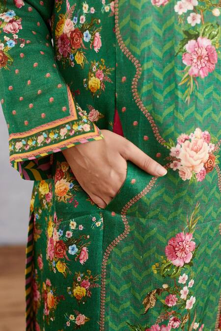 Buy_Torani_Green Chanderi, Chanderi Dupatta Sheer Panna Abhinda Set _Online_at_Aza_Fashions