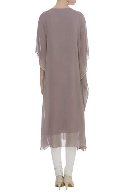 Shop Arpan Vohra Brown Round Pearl Embellished Solid Kaftan at Aza Fashions Shop_Arpan Vohra_Brown Round Pearl Embellished Solid Kaftan _at_Aza_Fashions