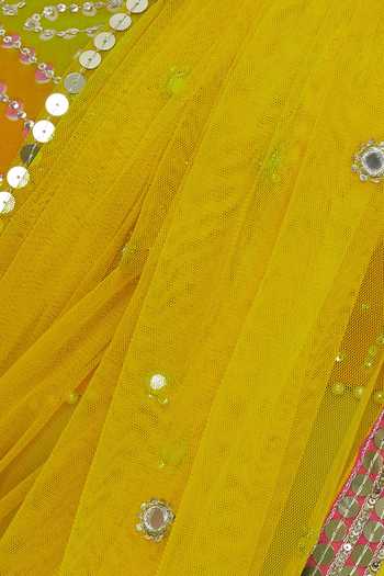 Arpan Vohra_Yellow Sequin, Mirror And Pearl Work Round Border Saree With Blouse_at_Aza_Fashions