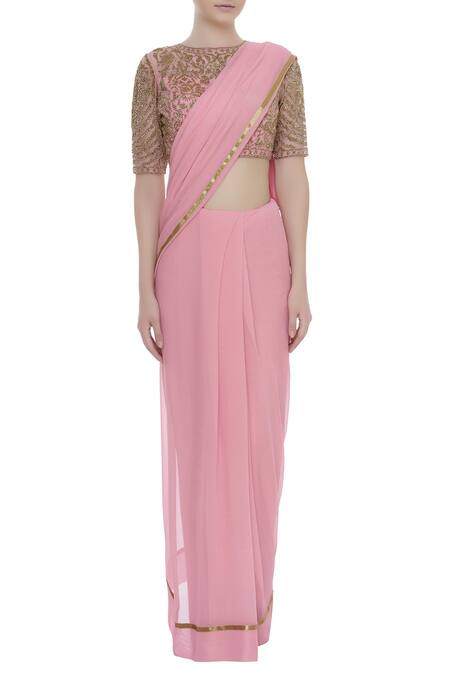 Buy V And V Shop Solid/Plain Daily Wear Chiffon Pink Sarees Online @ Best  Price In India | Flipkart.com