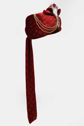 Arihant Rai Sinha_Maroon Printed Velvet Safa_Online_at_Aza_Fashions