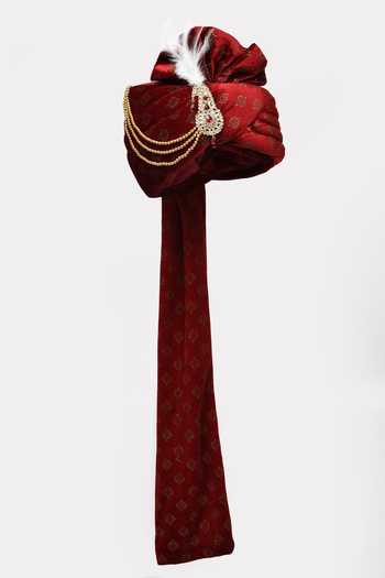 Buy_Arihant Rai Sinha_Maroon Printed Velvet Safa_Online_at_Aza_Fashions