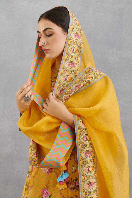 Shop_Torani_Yellow Cotton Silk Pant And Dupatta Handwoven Chanderi Sunehra Abidah Set _Online_at_Aza_Fashions
