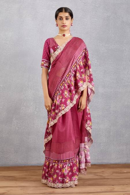 Torani Red Cotton Silk, Handwoven Chanderi V Neck Manika Heba Blouse Online at Aza Fashions Torani_Red Cotton Silk, Handwoven Chanderi V Neck Manika Heba Blouse _Online_at_Aza_Fashions