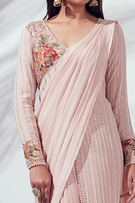 Buy Pink Crepe And Georgette Crepe Lining Jacket & Pre-draped