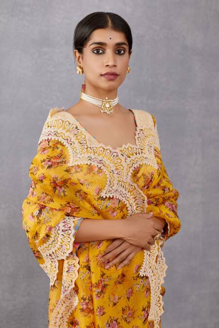 Buy_Torani_Yellow Silk Organza Sunehra Meher Saree _Online_at_Aza_Fashions