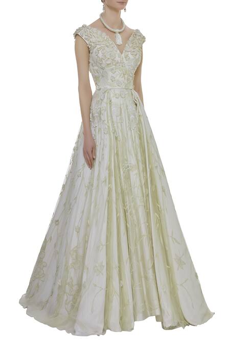 Karleo Off White Embroidered Flared Gown Online at Aza Fashions Karleo_Off White Embroidered Flared Gown_Online_at_Aza_Fashions