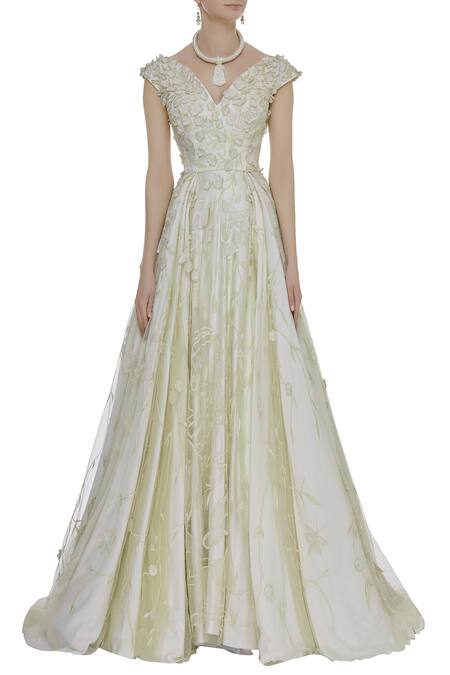 Shop Karleo Off White Embroidered Flared Gown Online at Aza Fashions Shop_Karleo_Off White Embroidered Flared Gown_Online_at_Aza_Fashions