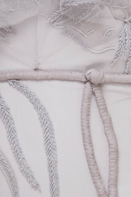 Karleo Grey Tulle, Crepe And Satin V Embroidered Trail Gown at Aza Fashions Karleo_Grey Tulle, Crepe And Satin V Embroidered Trail Gown_at_Aza_Fashions