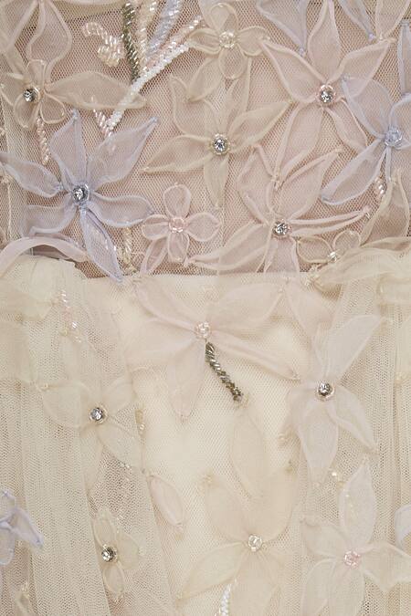 Karleo_Beige Embroidered Gown With Cape_at_Aza_Fashions