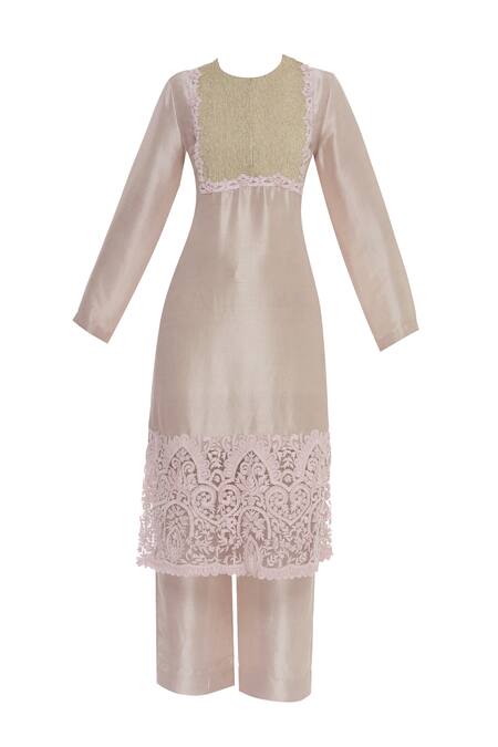 Anamika Khanna_Pink Thread Embroidered Kurta Set_Online_at_Aza_Fashions