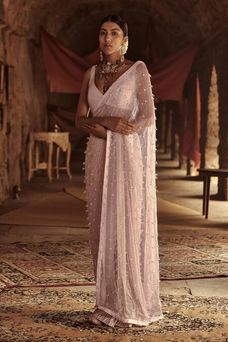 Itrh Pink Raw , Pure Crepe, Organza Saree With Blouse Online at Aza Fashions Itrh_Pink Raw , Pure Crepe, Organza Saree With Blouse_Online_at_Aza_Fashions