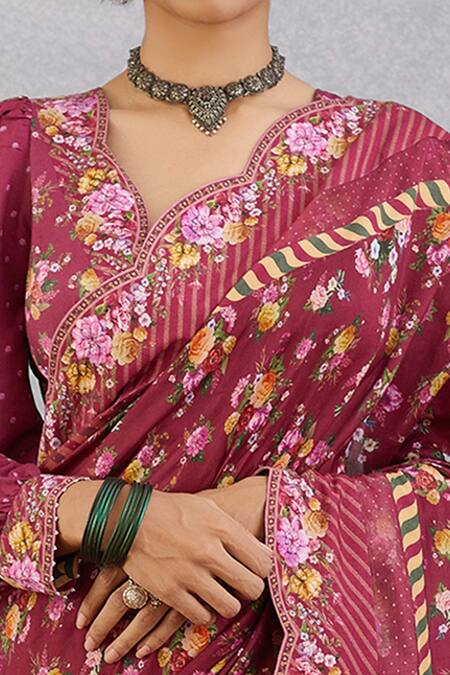 Buy_Torani_Red Cotton , Organza, Handwoven Chanderi Manika Tahir Saree _Online_at_Aza_Fashions