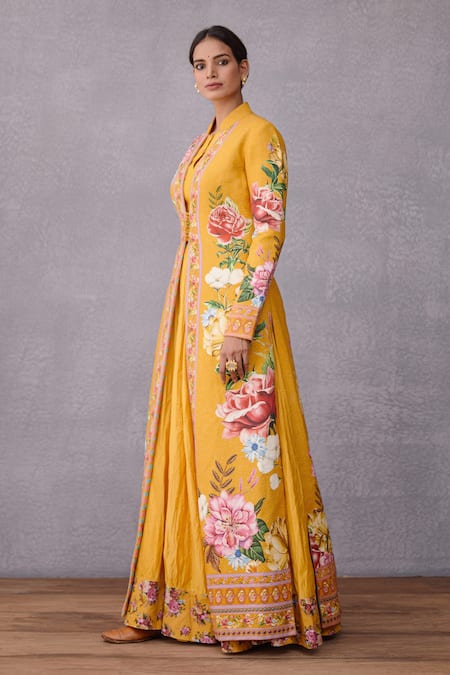 Buy_Torani_Yellow 100% Silk, 100% Silk Crushed Dress Sunehra Dhuni And Set_Online_at_Aza_Fashions