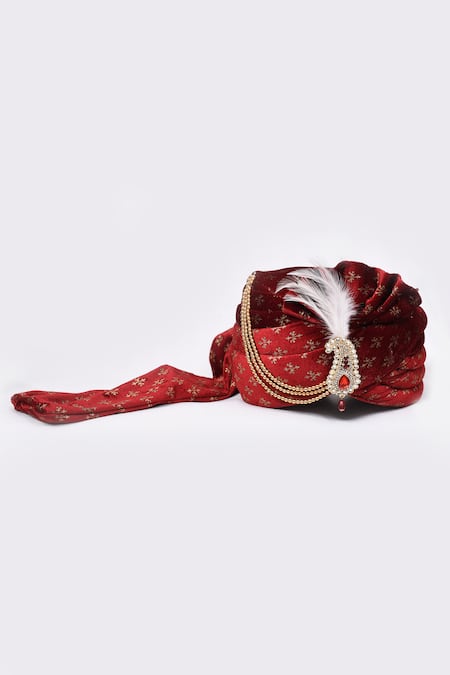 Shop_Arihant Rai Sinha_Maroon Embroidery Velvet Printed Safa _at_Aza_Fashions
